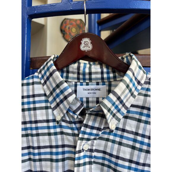 Thom Browne Blue Plaid Button-Up Shirt  Size 5 XXL - Picture 2 of 5